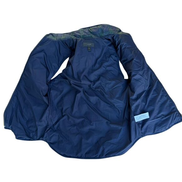 J. crew Navy Green down fill Plaid Zip Up quilted Vest Snap Pockets XS waterfowl - Picture 2 of 8